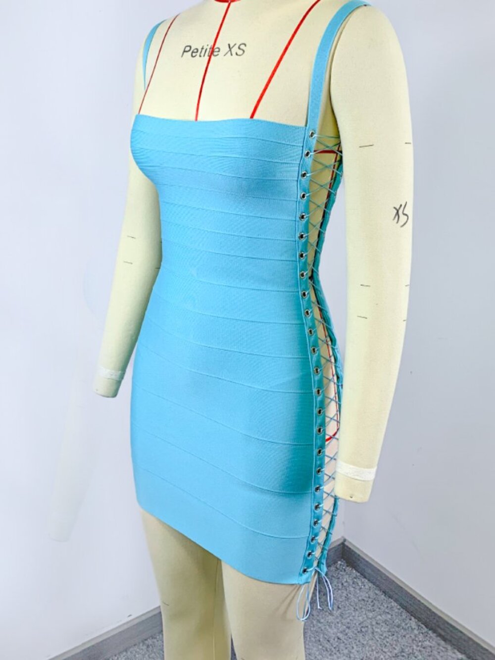 Vibrant Aqua Blue Side Lace-Up Cutout Bandage Mini Dress - Picture 7 of 8